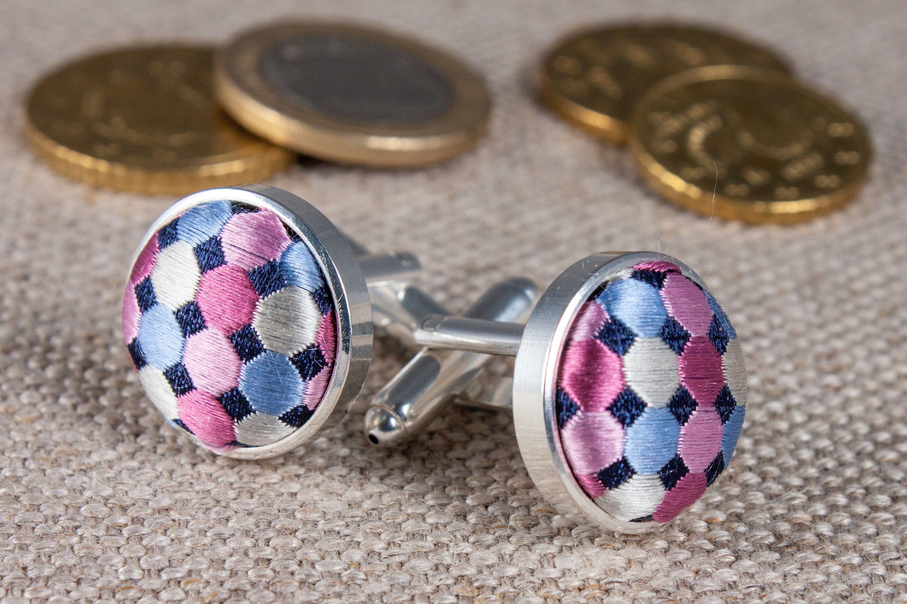 Unisex Cufflinks Silk Button Cuff Links Upcycled Vintage Necktie