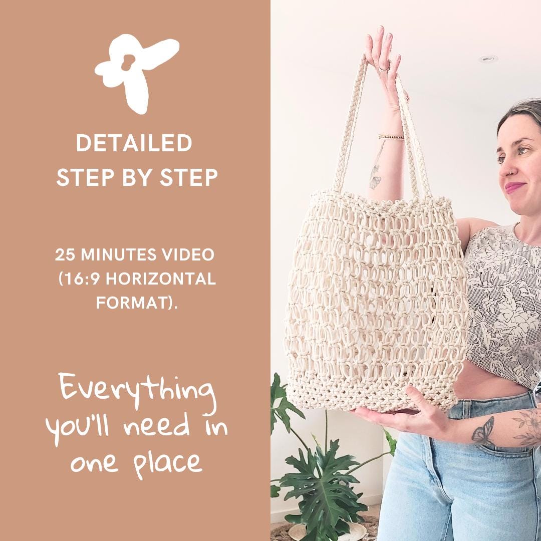 Macrame Bag Video Tutorial Step by Step. Beach Boho Summer Tote DIY ...