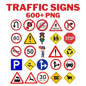 交通標識 PNG バンドル、600 個の交通シンボル コレクション、道路標識バンドル、道路標識クリップアート セット、交通標識クリップアート、道路シンボル PNG
