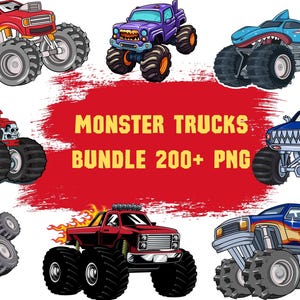 Monster Truck 200 PNG Mega Bundle, Extreme Vehicle, Boy Birthday Decor Elements, Monster Truck Clipart, Monster Truck Sublimation Design