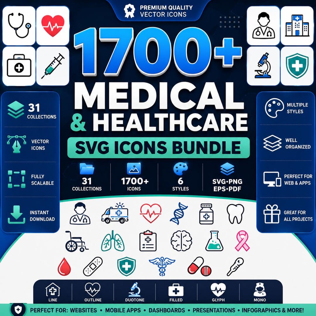 Medical & Healthcare SVG Icons Bundle | 1700+ Health, Hospital, Clinic ...