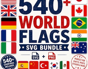 540+ World Flags SVG Bundle | Square and Rectangle Country Flag Designs