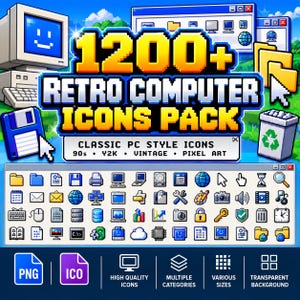 Paquete de más de 1200 iconos retro para ordenador, iconos clásicos de PC de los 90 y el año 2000, PNG ICO