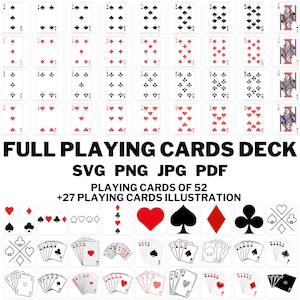 Pacote Svg de baralho de cartas de jogar, Jogos de cartas Svg, Naipe de cartas Svg, Poker Svg, Poker Party Svg, Silhueta de cartas de jogar, Hearts King Queen Jack