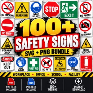 Lot de plus de 100 panneaux de sécurité au format SVG, symboles d'avertissement et d'interdiction, PNG
