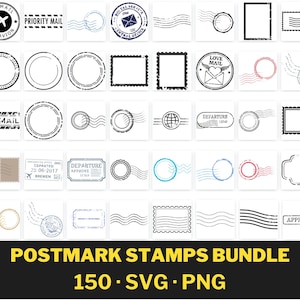 Paquete SVG de sellos postales, clipart de sellos antiguos, colección de sellos digitales, paquete SVG de sellos postales retro, clipart de sellos postales, 150 PNG