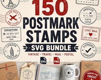 Postmark Stamps SVG Bundle | Vintage Postal Stamp Designs and Postmarks