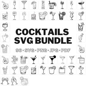 カクテル SVG バンドル、ドリンク クリップアート セット、カクテル ドリンク SVG、バー カートの装飾、ハッピー アワー クリップアート、トロピカル カクテル SVG、バケーション ドリンク SVG