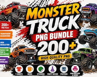 Monster Truck PNG Bundle | 200 Extreme Vehicle Designs for Sublimation