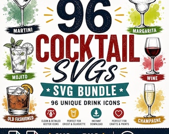 Cocktails SVG Bundle | 96 Drink Icons for Cricut and Silhouette