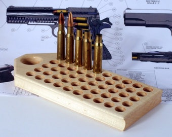 Maple reloading block with deep holes for rifle calibers