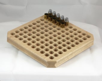 100 round maple reloading block with standard depth holes for pistol calibers