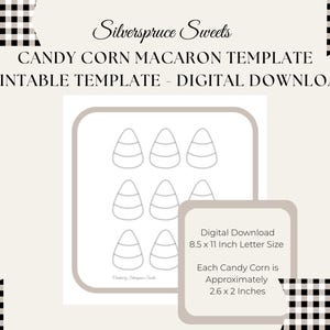 Pode incluir: Modelo digital imprimível para macarons de milho doce. O modelo apresenta contornos de formas de milho doce. O download digital tem 8,5 x 11 polegadas (aproximadamente 21,6 x 27,9 cm). Cada milho doce tem cerca de 6,6 x 5,1 cm.