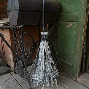 Black And White Witch Broom With Lace And Charm, Halloween besom, Halloween Broom, Wedding Broom, Witch Broom Decor, Handmade Broom