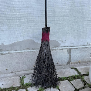 Black Witch Broom With Lace, Halloween besom, Halloween Broom, Wedding Broom, Witch Broom Decor, Handmade Broom