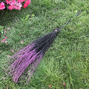 Black And Purple Natural Witch Broom, Halloween Pagan broom besom, Halloween Broom, Wedding Broom, Home Decor
