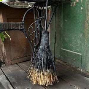 Black And Yellow Natural Witch Broom, Halloween Pagan broom besom, Halloween Broom, Wedding Broom, Home Decor