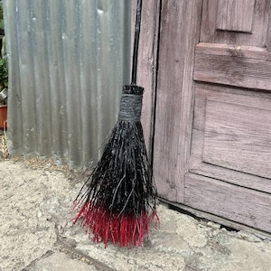 Black And Red Natural Witch Broom, Halloween Pagan broom besom, Halloween Broom, Wedding Broom, Home Decor