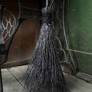 Black Witch Broom With Lace And Crystal,  Halloween Pagan broom besom, Halloween Broom, Wedding Broom, Home Decor