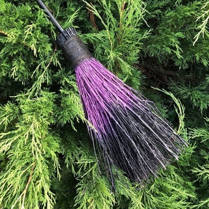 Black And Purple Natural Witch Broom, Halloween Pagan broom besom, Halloween Broom, Wedding Broom, Home Decor