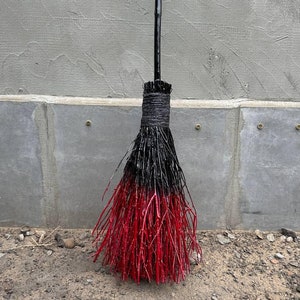 Black And Red Natural Witch Broom, Halloween Pagan broom besom, Halloween Broom, Wedding Broom, Home Decor