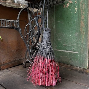 Black And Red Natural Witch Broom, Halloween Pagan broom besom, Halloween Broom, Wedding Broom, Home Decor