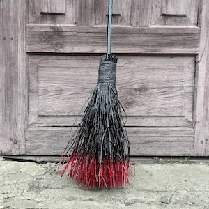 Black And Red Natural Witch Broom, Halloween Pagan broom besom, Halloween Broom, Wedding Broom, Home Decor