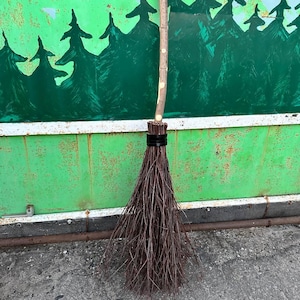 Natural Witch Broom With Leather, Halloween Pagan broom besom, Halloween Broom, Wedding Broom