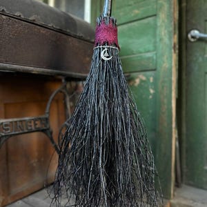 Black Witch Broom With Lace, Halloween besom, Halloween Broom, Wedding Broom, Witch Broom Decor, Handmade Broom