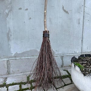 Natural Witch Broom With Leather, Halloween Pagan broom besom, Halloween Broom, Wedding Broom