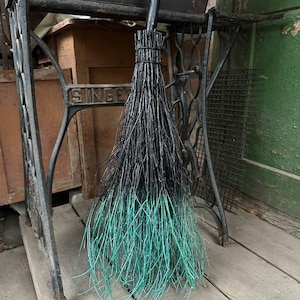 Black And Green Witch Broom, Halloween besom, Halloween Broom, Wedding Broom, Witch Broom Decor, Handmade Broom