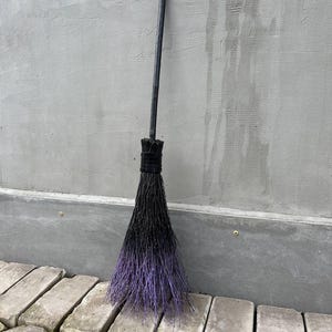 Black And Purple Natural Witch Broom, Halloween Pagan broom besom, Halloween Broom, Wedding Broom, Home Decor