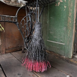 Black And Red Natural Witch Broom, Halloween Pagan broom besom, Halloween Broom, Wedding Broom, Home Decor