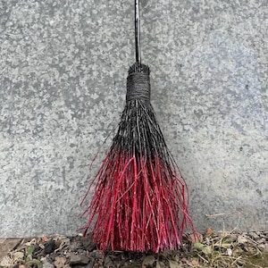 Black And Red Natural Witch Broom, Halloween Pagan broom besom, Halloween Broom, Wedding Broom, Home Decor