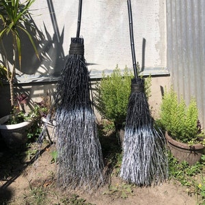 Black White And Silver Natural Witch Broom, Halloween Pagan broom besom, Halloween Broom, Wedding Broom, Home Decor