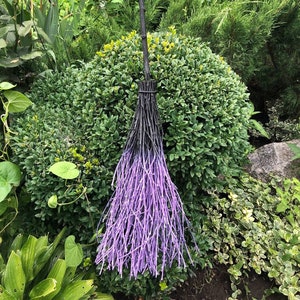 Black And Purple Natural Witch Broom, Halloween Pagan broom besom, Halloween Broom, Wedding Broom, Home Decor