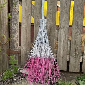 White And Pink Natural Witch Broom, Halloween Pagan broom besom, Halloween Broom, Wedding Broom, Home Decor
