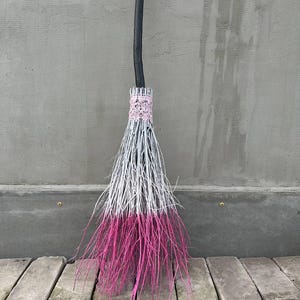 White And Pink Natural Witch Broom, Halloween Pagan broom besom, Halloween Broom, Wedding Broom, Home Decor