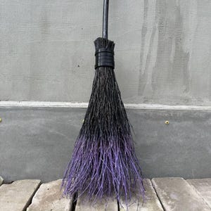 Black And Purple Natural Witch Broom, Halloween Pagan broom besom, Halloween Broom, Wedding Broom, Home Decor