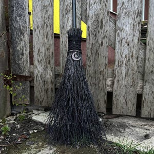 Black Witch Broom With Lace And Pendant, Halloween besom, Halloween Broom, Wedding Broom, Witch Broom Decor, Handmade Broom