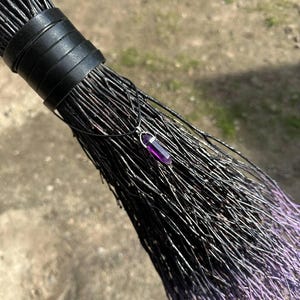 Black and Purple Witch Broom With Leather and Crystal,  Halloween Pagan broom besom, Halloween Broom, Wedding Broom, Home Decor