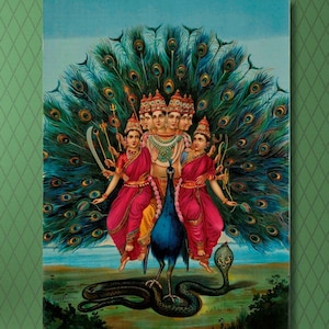 Raja Ravi Varma Murugan Canvas/Indian God Kartikeya Painting/Traditional Hindu Wall Art/Divine Spiritual Print/Vintage Religious Art Decor/2