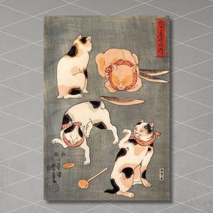 Utagawa Kuniyoshi: Four Different Cats from the Proverbs Series (1852) Canvas Art/Vintage Japanese Poster/Cats Painting/Asian Wall Decor/3
