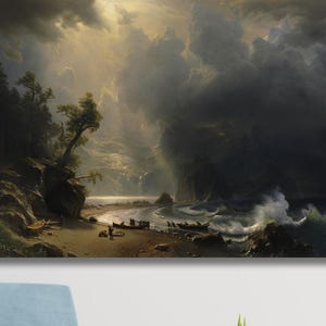 Albert Bierstadt: Puget Sound on the Pacific Coast (1870) Canvas Art/Wrapped or Framed Giclee Wall Decor/Sea Poster Print/Ocean Painting/13