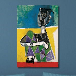 Pablo Picasso: Sitting Jacqueline (1954) Canvas Wall Art/Picasso Poster Print/Surrealism Artwork/Home Wall Decor Gift/Exhibition Painting/1