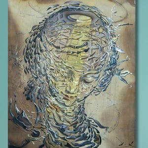 Salvador Dalí: Exploderande Rafaels huvud på canvas – Surrealistisk hjärnkonsttryck, fragmenterat klassiskt porträtt, modern abstrakt väggdekoration gåva/17