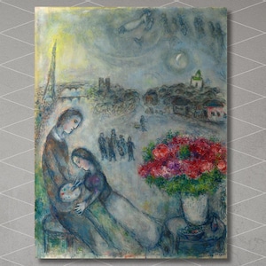 Marc Chagall: The Artist and His Fiancee (1980) Canvas Wall Art/Museum Art Print/Chagall Painting/Exhibition Poster Artwork/Flower Gifts/8