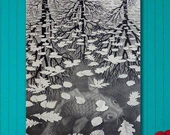 Maurits Cornelis Escher: Three Worlds (1955) Canvas Wall Art/Escher Print Art/Artwork Painting/Christmas Gifts/Wrapped or Framed Wall Art/3