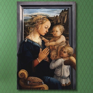 Filippo Lippi: Madonna con el Niño y dos ángeles (1460-65) Lienzo decorativo para pared, decoración de pared del Renacimiento temprano, impresión de alta calidad, póster de María, regalo, 1