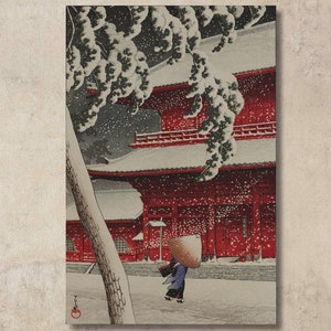 Hasui Kawase: Snow at Zojoji Temple, Shiba (1925) Canvas Wall Art/Wrapped or Framed Painting/Japanese Poster Print/Temple Wall Art Gift/8